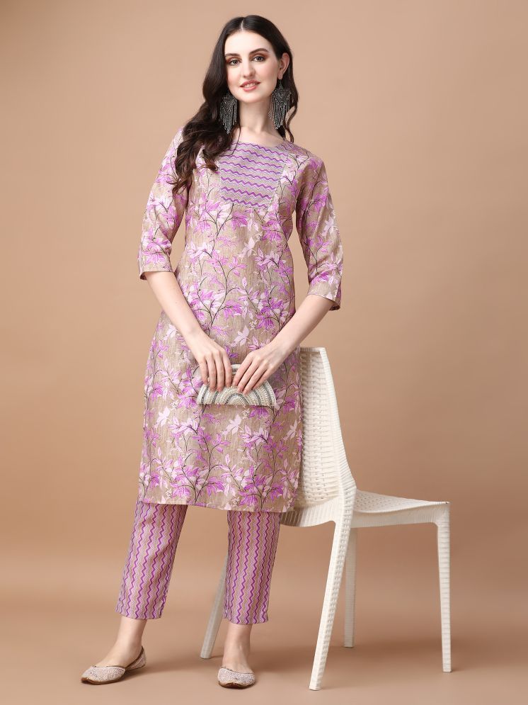     			Tabahi Cotton Printed Kurti With Pants Women's Stitched Salwar Suit - Brown ( Pack of 1 )