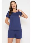 Clovia Blue Cotton Women's Nightwear Nightsuit Sets ( Pack of 1 )