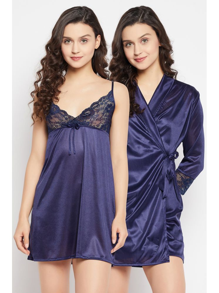     			Clovia Blue Satin Women's Nightwear Nighty & Night Gowns ( Pack of 2 )