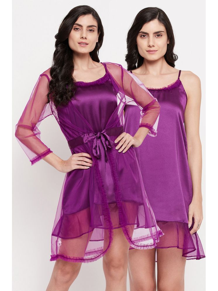     			Clovia Purple Satin Women's Nightwear Nighty & Night Gowns ( Pack of 2 )