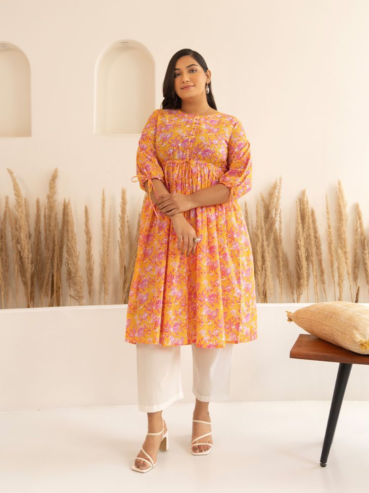     			Janasya Cotton Printed A-line Women's Kurti - Orange ( Pack of 1 )