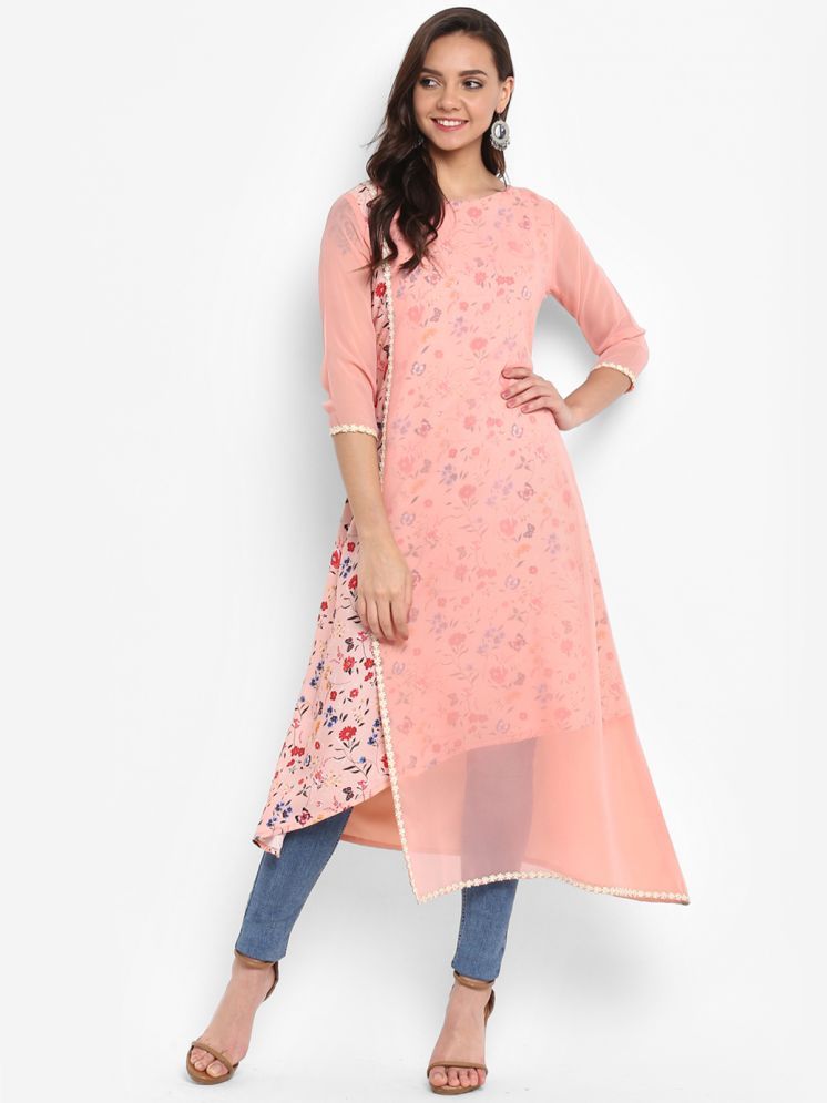     			Janasya Crepe Printed A-line Women's Kurti - Peach ( Pack of 1 )