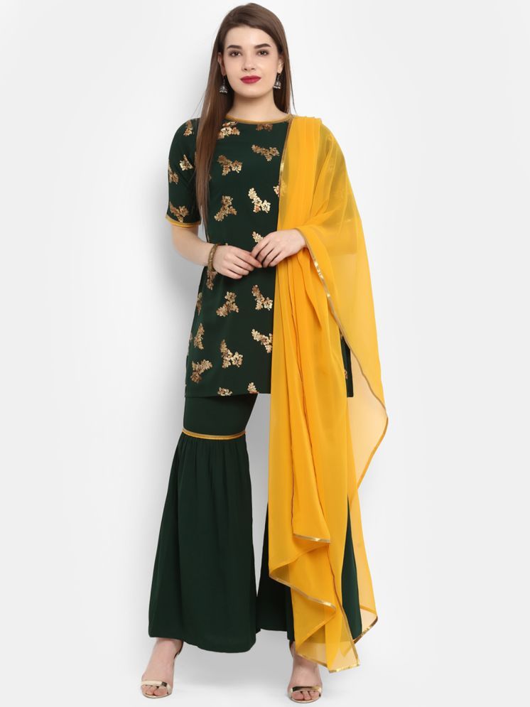     			Janasya Crepe Solid Kurti With Sharara And Gharara Women's Stitched Salwar Suit - Dark Green ( Pack of 1 )