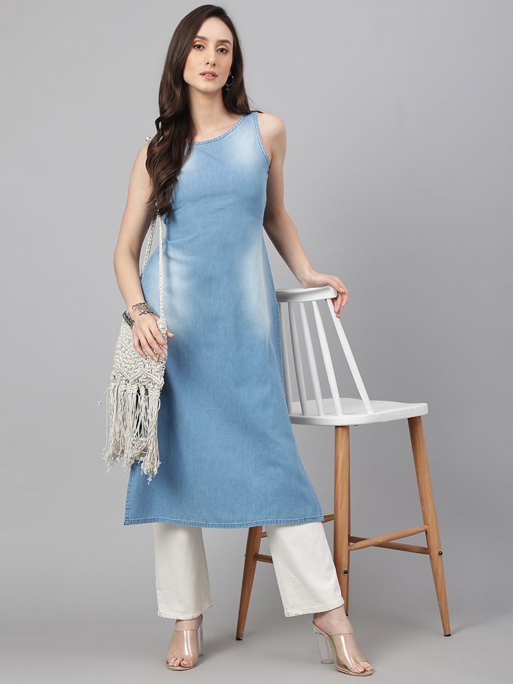     			Janasya Denim Solid Straight Women's Kurti - Light Blue ( Pack of 1 )