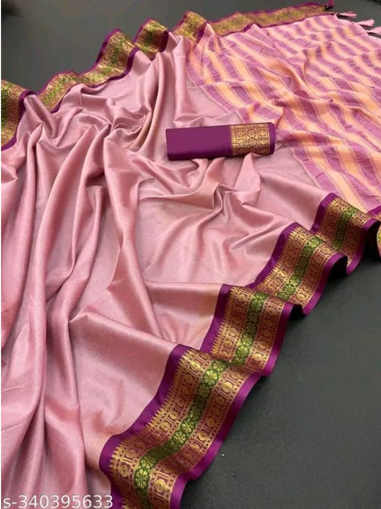     			Kalpana Creation Cotton Silk Woven Saree With Blouse Piece - Pink ( Pack of 1 )