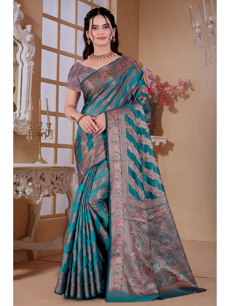     			Raj Vivah Jacquard Woven Saree With Blouse Piece - Sea Green ( Pack of 1 )