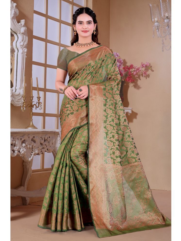     			Raj Vivah Jacquard Woven Saree With Blouse Piece - Light Green ( Pack of 1 )