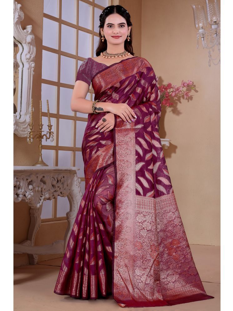     			Raj Vivah Jacquard Woven Saree With Blouse Piece - Purple ( Pack of 1 )