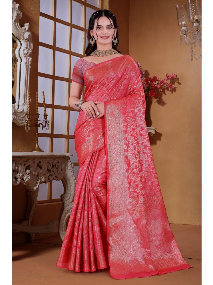     			Raj Vivah Jacquard Woven Saree With Blouse Piece - Pink ( Pack of 1 )