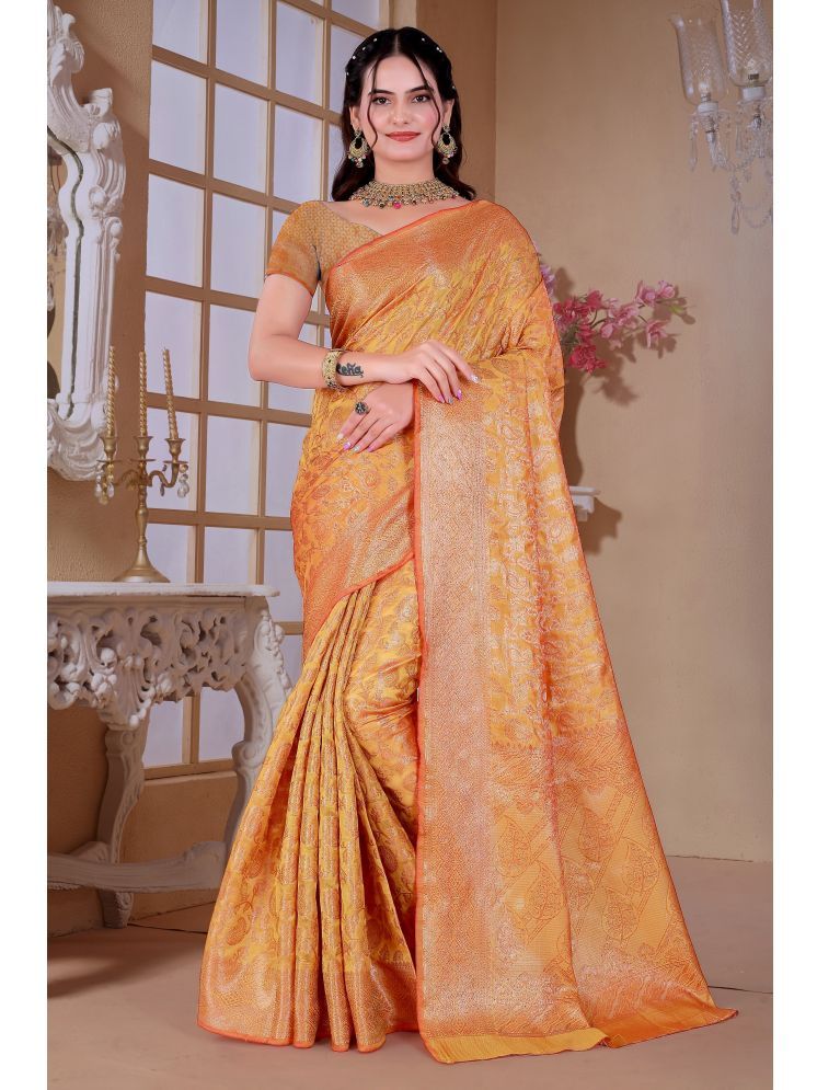     			Raj Vivah Jacquard Woven Saree With Blouse Piece - Gold ( Pack of 1 )