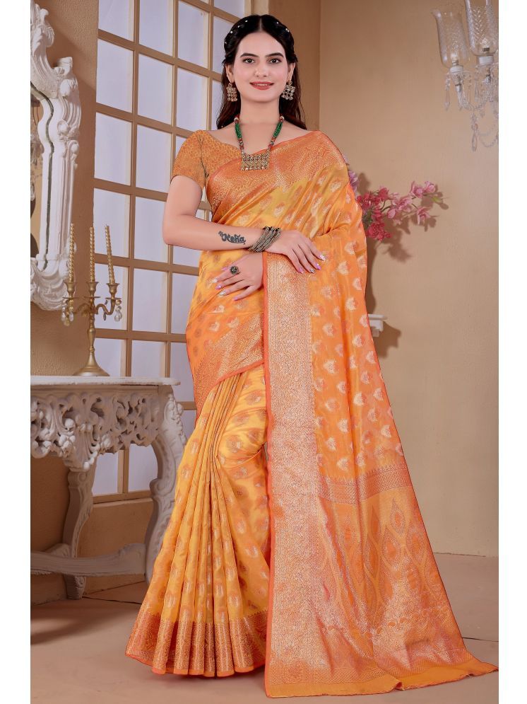     			Raj Vivah Jacquard Woven Saree With Blouse Piece - Gold ( Pack of 1 )