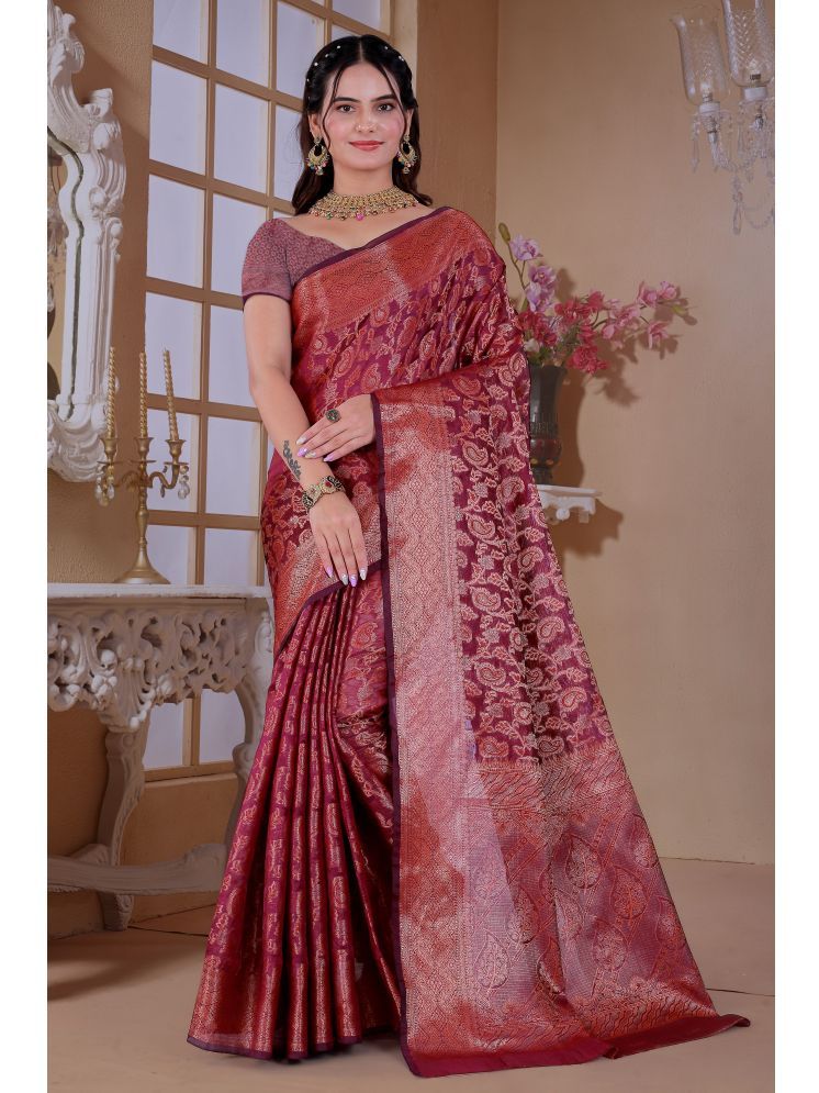     			Raj Vivah Jacquard Woven Saree With Blouse Piece - Purple ( Pack of 1 )