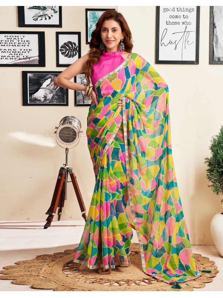     			Samah Georgette Self Design Saree With Blouse Piece - Green ( Pack of 1 )