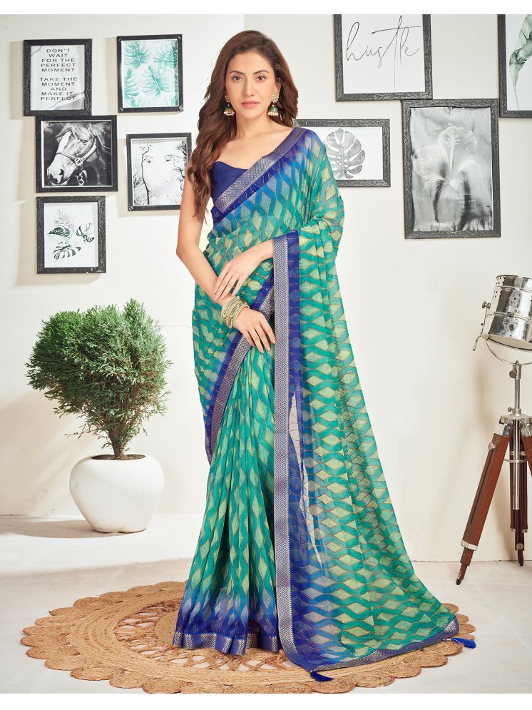     			Samah Georgette Self Design Saree With Blouse Piece - Teal ( Pack of 1 )