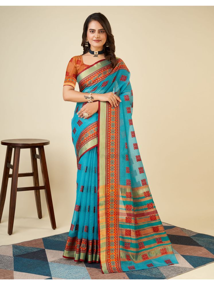     			Samah Silk Printed Saree With Blouse Piece - SkyBlue ( Pack of 1 )