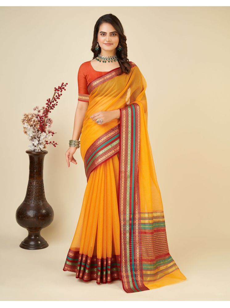     			Samah Silk Woven Saree With Blouse Piece - Mustard ( Pack of 1 )