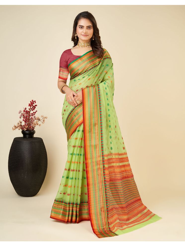     			Samah Silk Woven Saree With Blouse Piece - Light Green ( Pack of 1 )