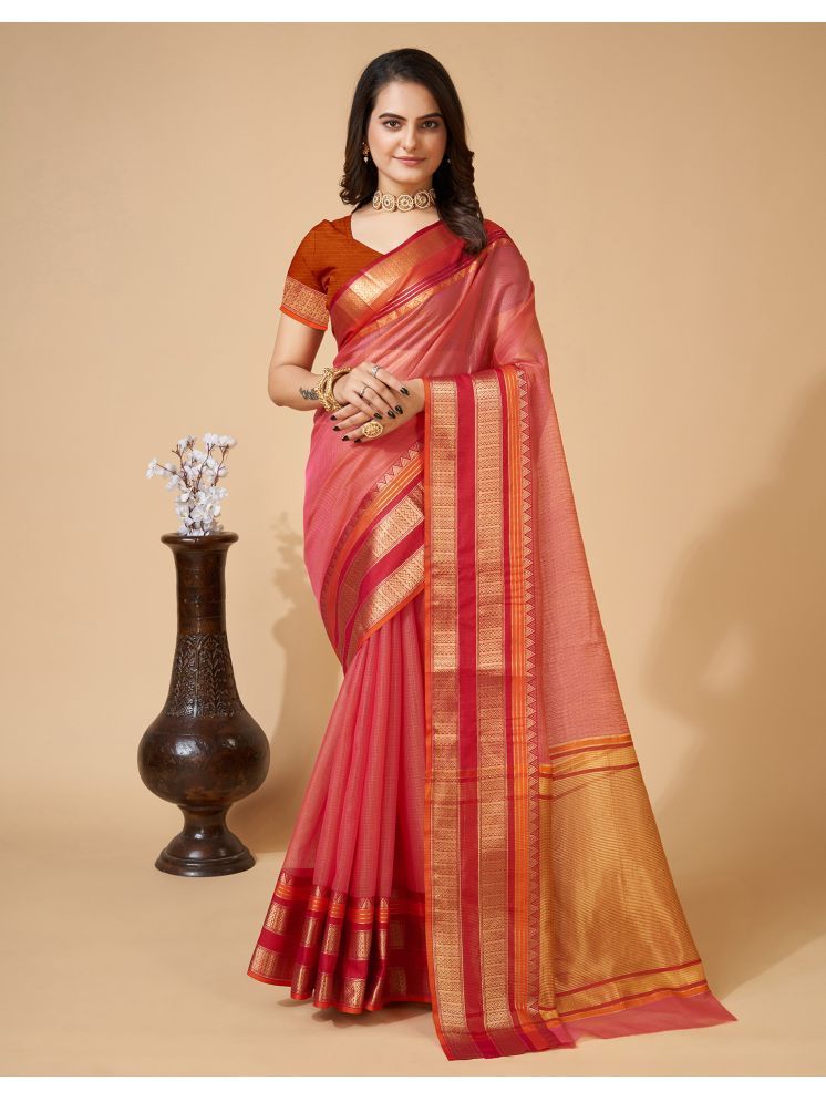     			Samah Silk Woven Saree With Blouse Piece - Rose Gold ( Pack of 1 )