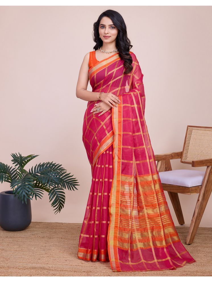     			Samah Silk Woven Saree With Blouse Piece - Rani ( Pack of 1 )