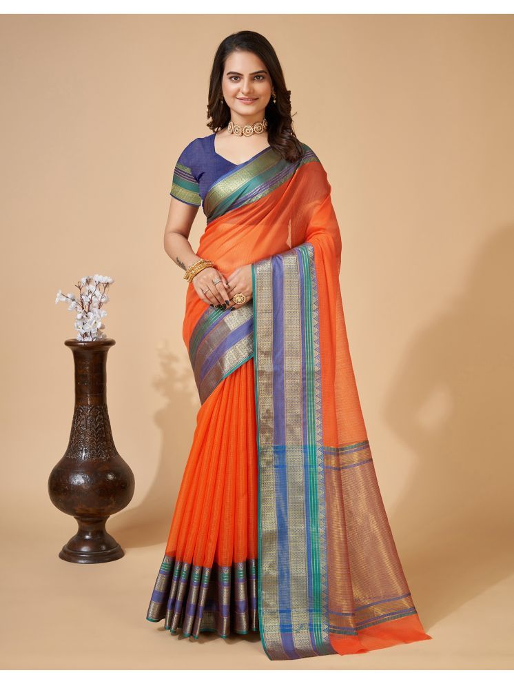     			Samah Silk Woven Saree With Blouse Piece - Orange ( Pack of 1 )