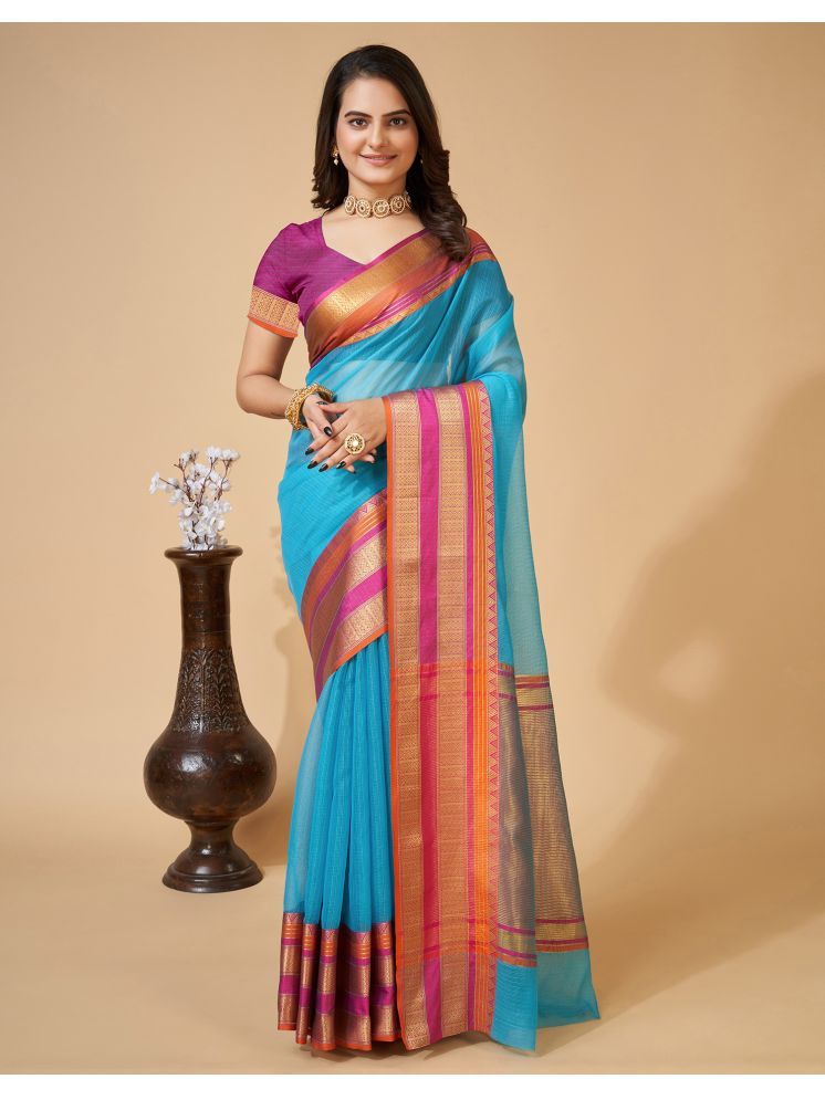     			Samah Silk Woven Saree With Blouse Piece - Blue ( Pack of 1 )