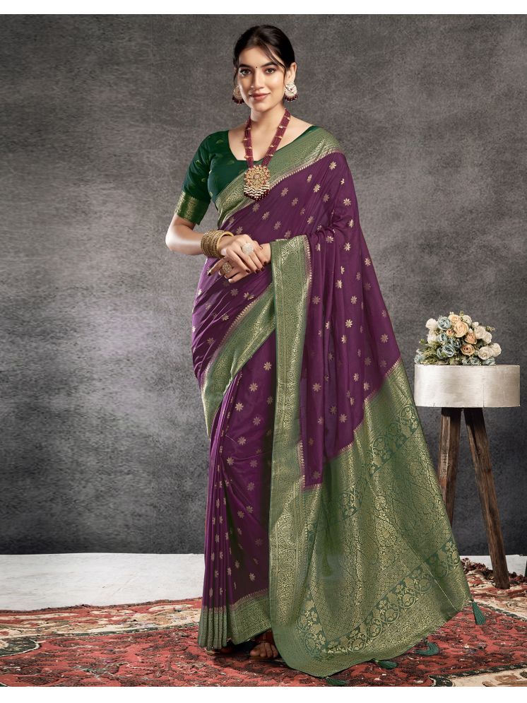     			Samah Viscose Self Design Saree With Blouse Piece - Wine ( Pack of 1 )