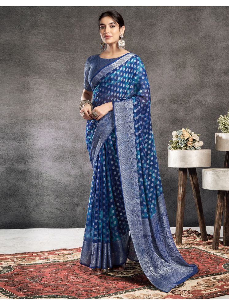     			Satrani Georgette Self Design Saree With Blouse Piece - Blue ( Pack of 1 )