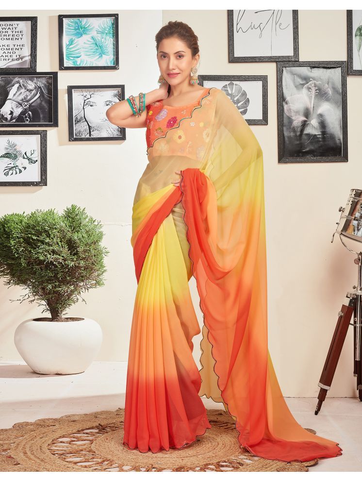     			Satrani Georgette Self Design Saree With Blouse Piece - Yellow ( Pack of 1 )