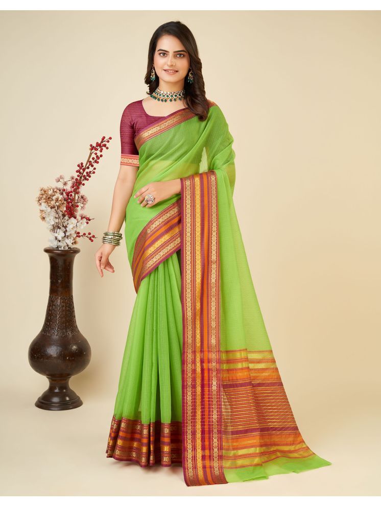     			Satrani Silk Woven Saree With Blouse Piece - Green ( Pack of 1 )