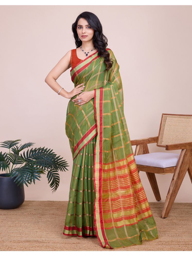     			Satrani Silk Woven Saree With Blouse Piece - Green ( Pack of 1 )