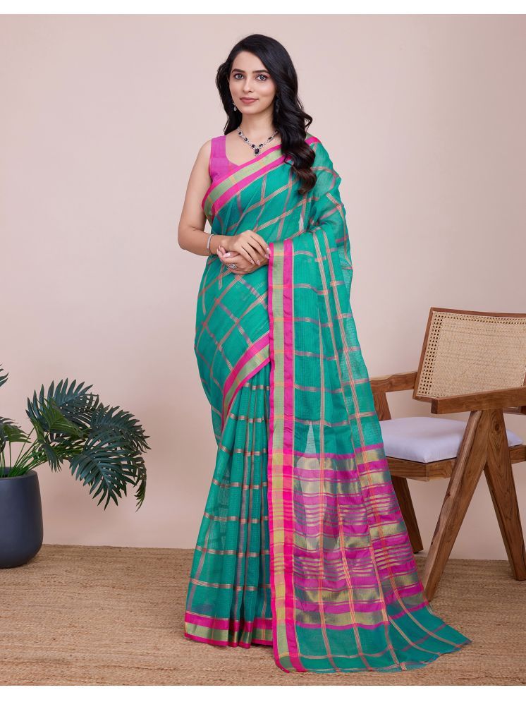     			Satrani Silk Woven Saree With Blouse Piece - Teal ( Pack of 1 )