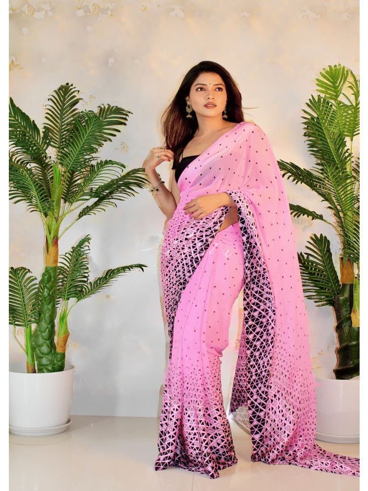     			Sitanjali Georgette Printed Saree With Blouse Piece - Pink ( Pack of 1 )