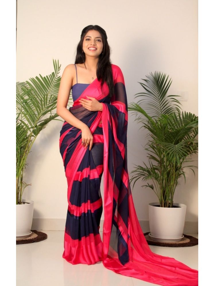     			Sitanjali Georgette Printed Saree With Blouse Piece - Pink ( Pack of 1 )