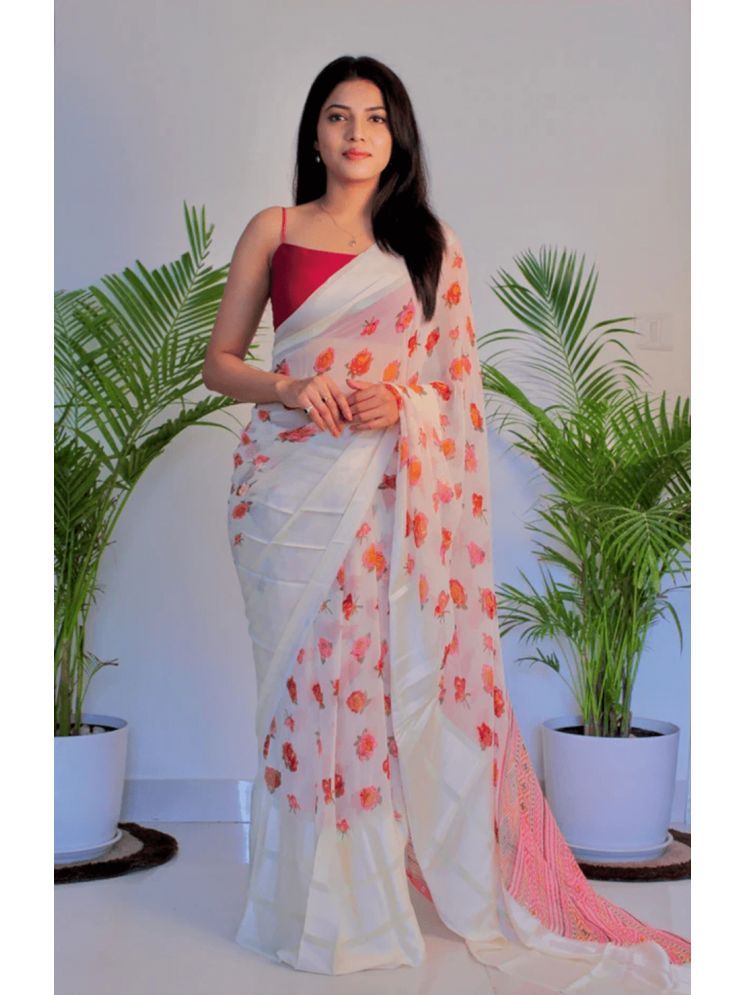     			Sitanjali Georgette Printed Saree With Blouse Piece - Cream ( Pack of 1 )