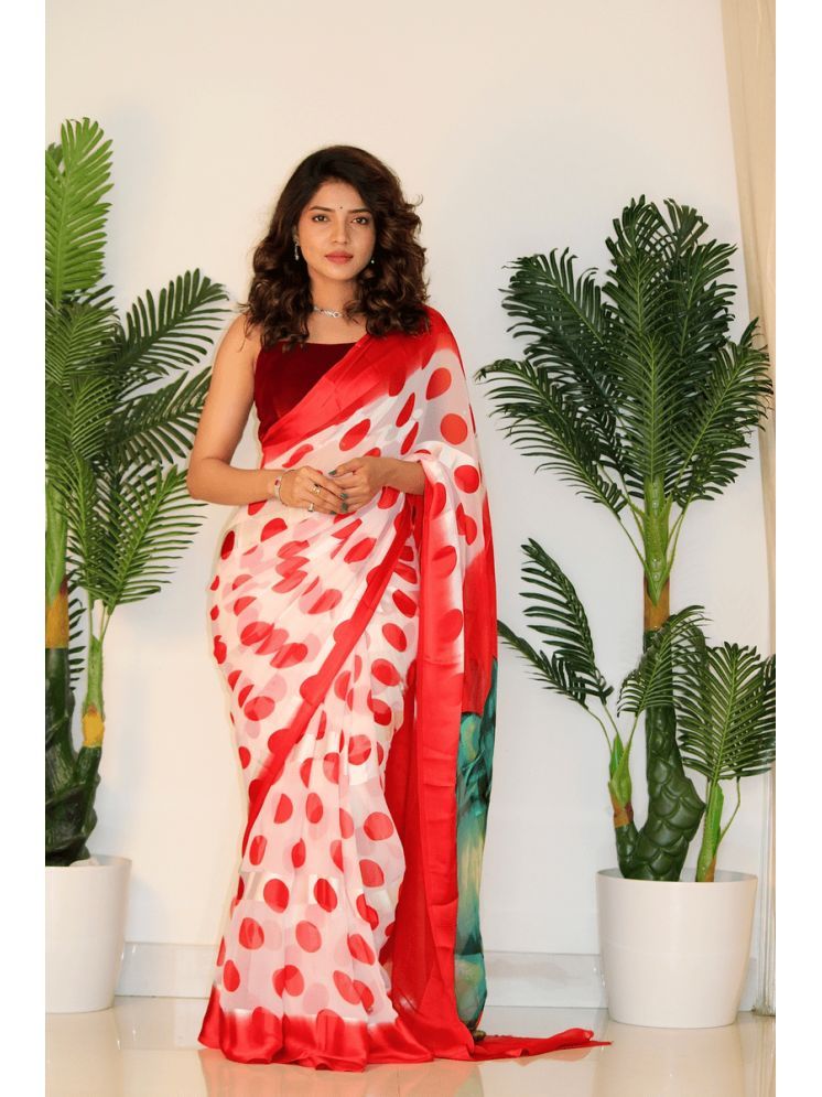     			Sitanjali Georgette Printed Saree With Blouse Piece - Red ( Pack of 1 )