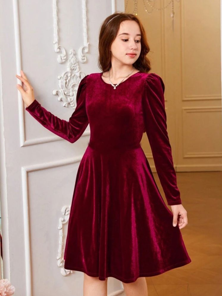     			vivient femme Velvet Solid Knee Length Women's Fit & Flare Dress - Maroon ( Pack of 1 )