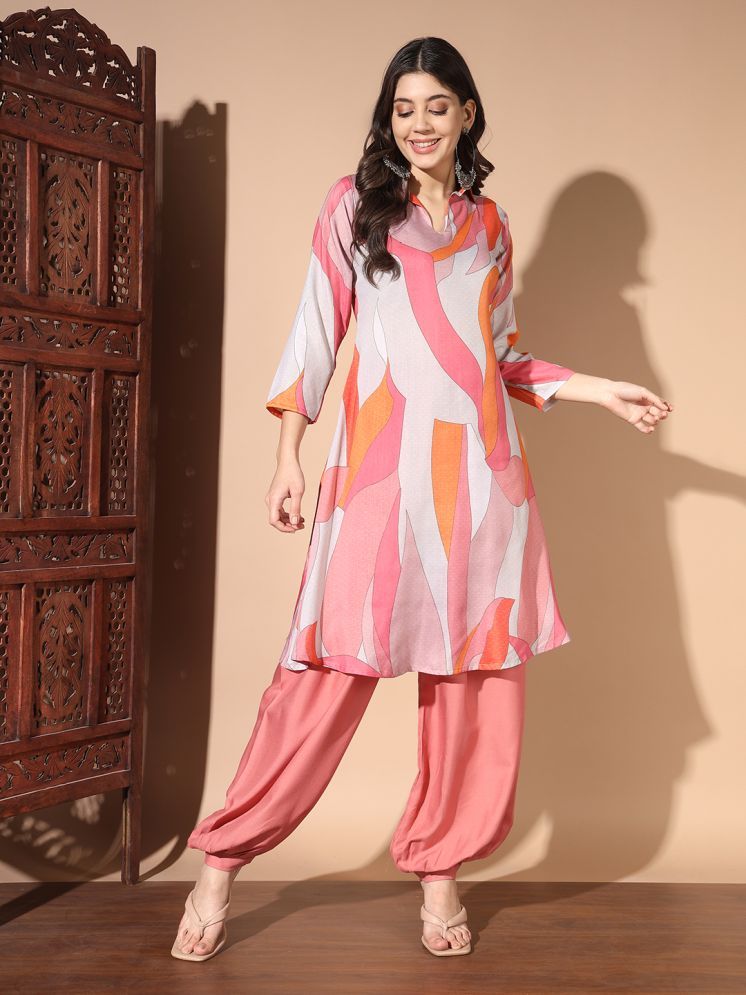     			MORLY Cotton Silk Printed Kurti With Patiala Women's Stitched Salwar Suit - Pink ( Pack of 1 )