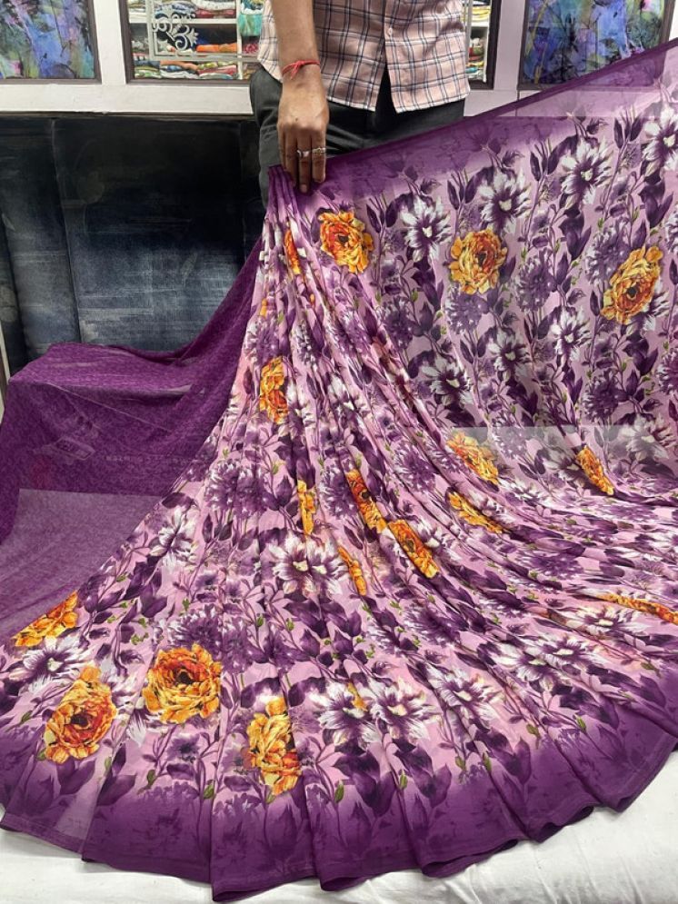     			Sitanjali Georgette Printed Saree With Blouse Piece - Purple ( Pack of 1 )