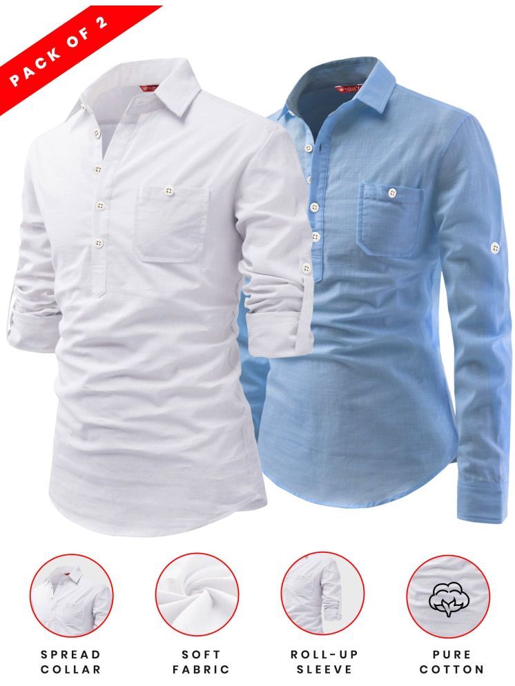     			Yugnik Light Blue Cotton Men's Regular Kurta ( Pack of 2 )