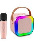 Mini Bluetooth Speaker, Wireless Karaoke Mic, RGB Lights, Voice Effects, Type-C Charging, Deep Bass for Outdoor with Carry Strap (Pink)