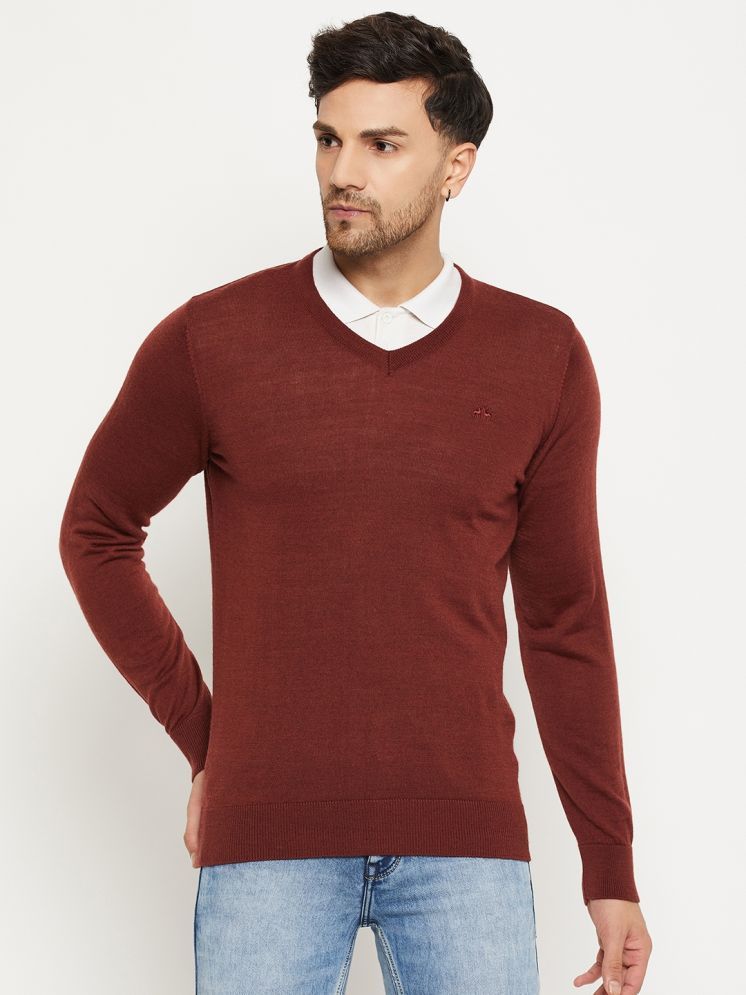     			98 Degree North Woollen V-Neck Men's Full Sleeves Pullover Sweater - Maroon ( Pack of 1 )