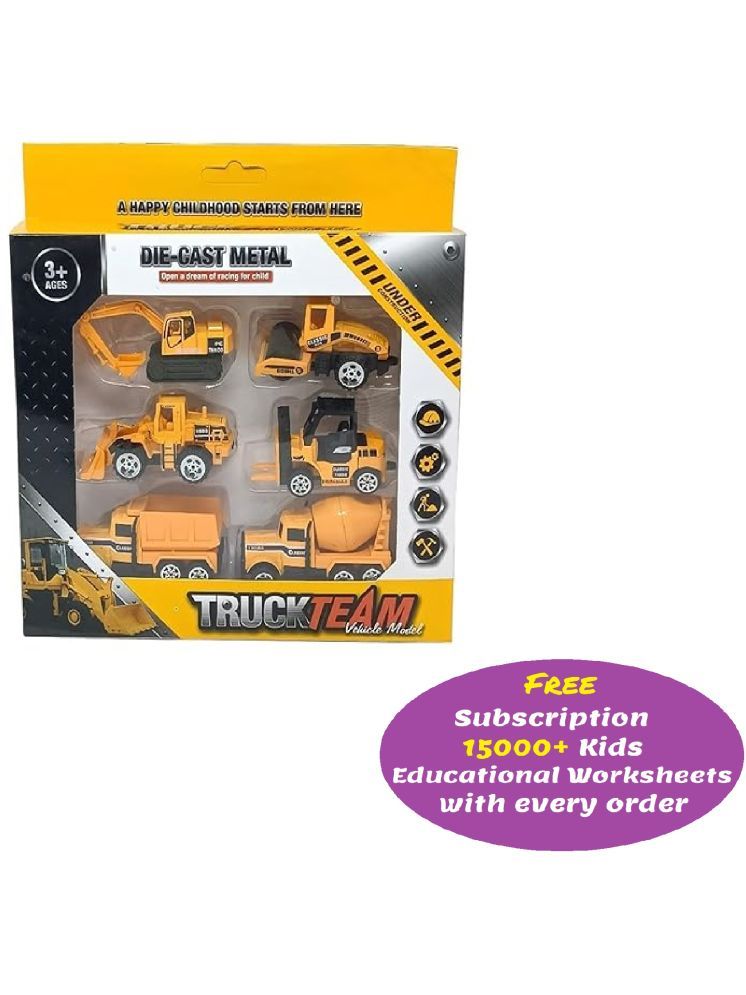     			Kidsaholic Construction Vehicle Set of 6 Mini Die-Cast Metal Body Models (Free subscription of kids Educational worksheets)