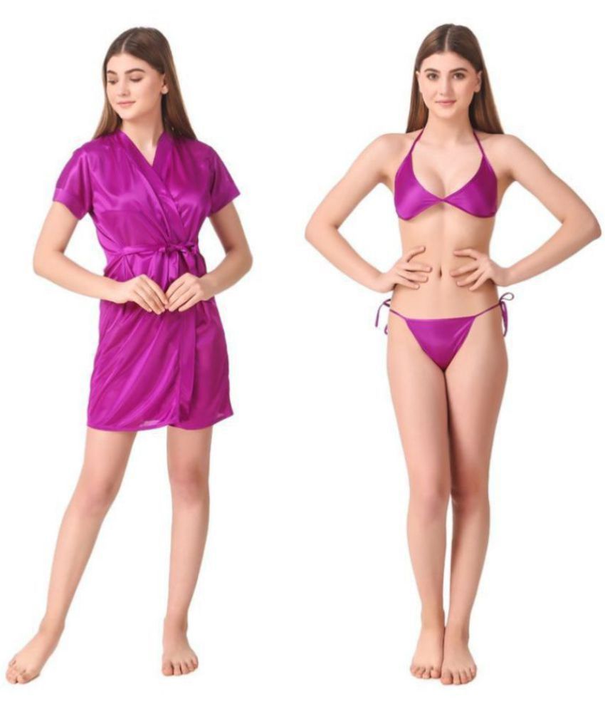     			Romaisa Satin Night Dress - Purple Pack of 3