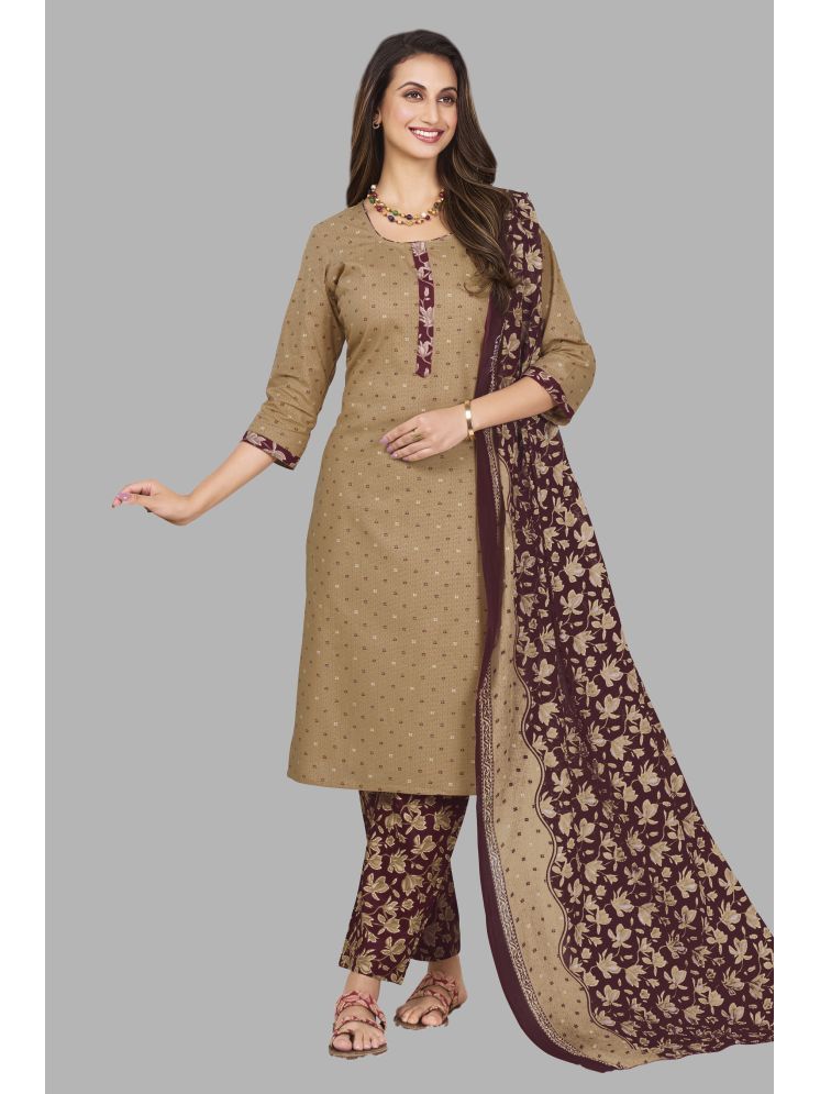     			SIMMU Cotton Printed Kurti With Pants Women's Stitched Salwar Suit - Brown ( Pack of 1 )