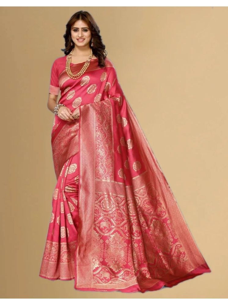     			Samai Silk Woven Saree With Blouse Piece - Peach ( Pack of 1 )