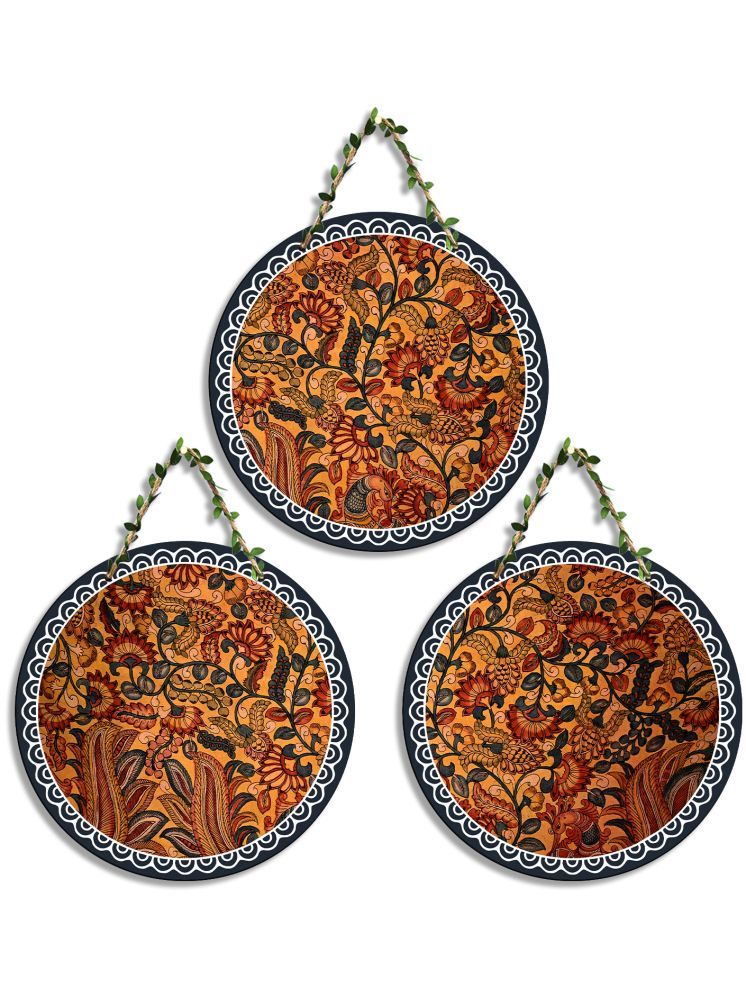     			Suveharts Wood Set of 3 Circle Wall Hanging Wall Sculpture Brown - Pack of 3