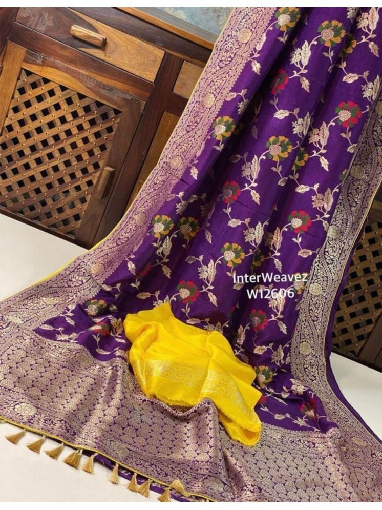     			fab woven Kanjivaram Silk Woven Saree With Blouse Piece - Purple ( Pack of 1 )