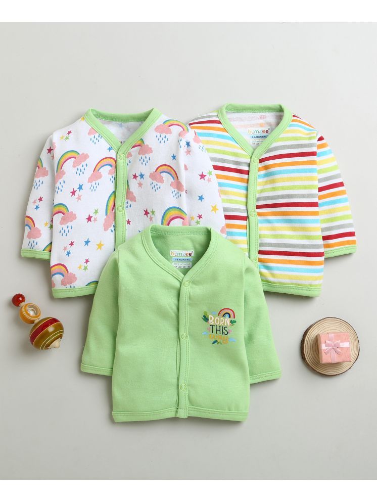     			BUMZEE Pack of 3 Baby Girls 100% Cotton Topwear ( Green )