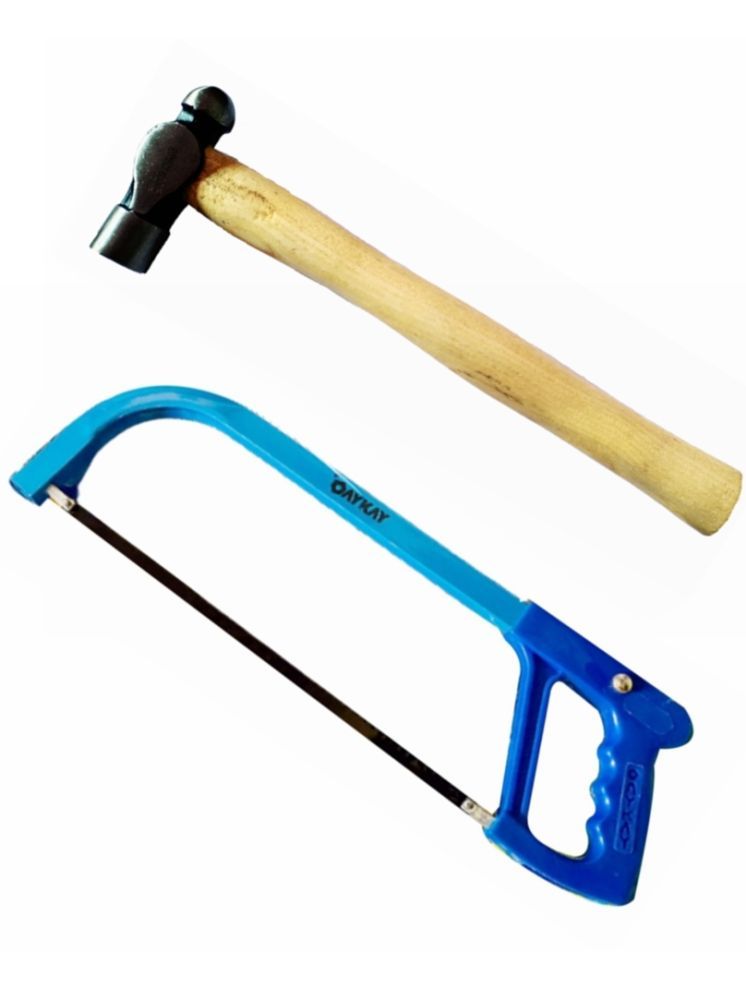     			Ball Pein Hammer with Wooden Handle 200gm & Hacksaw Frame Plastic Handle 12 inch with blade Oaykay Tools