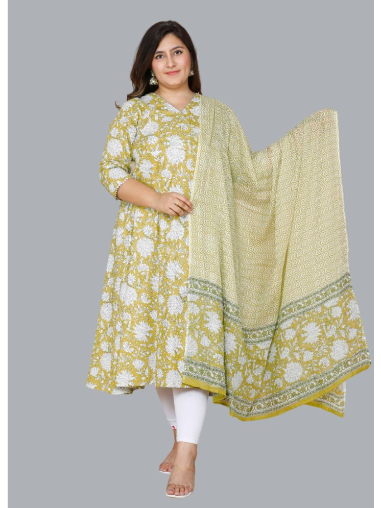     			Doriyaan Cotton Printed Anarkali Women's Kurti - Yellow ( Pack of 1 )